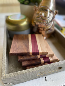 Walnut Coasters with Maple and Purpleheart Accents